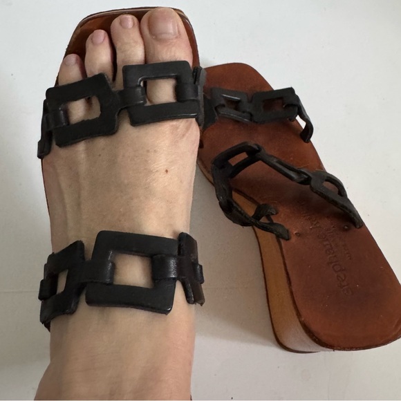 STEPHANE KELIAN ✨ leather Greek key woven wooden wedge sandals | sz 39 - Picture 3 of 8